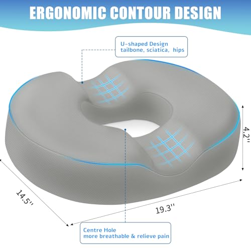 BlissTrends Donut Pillow Seat Cushion, Memory Foam Lifting Cushions - color: Light Grey, size: XX-Large