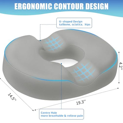 BlissTrends Donut Pillow Seat Cushion, Memory Foam Lifting Cushions - color: Light Grey, size: XX-Large