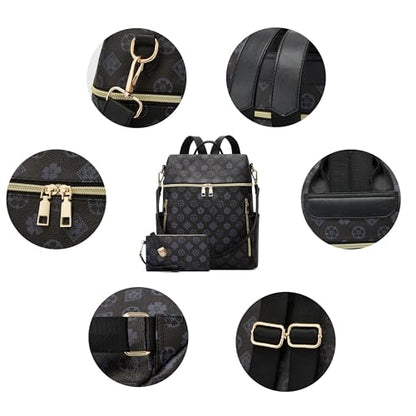 Makes Backpack Purse for Women PU Leather Casual Backpack Daily Travel Bag - color: Black Triple Zip