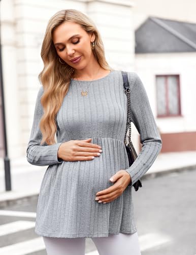 Maternity Shirts Dressy Long Sleeve Pregnancy Fall Tops Work Blouses - color: Light Grey, size: Small