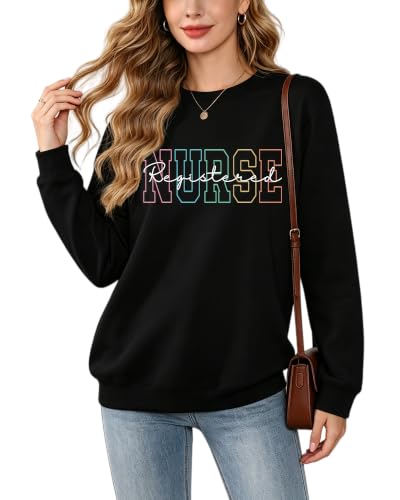 Registered Nurse Sweatshirt Women RN Nurse Long Sleeve Graphic Shirts - color: Black, size: Large