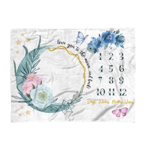 Pesonalized Baby Milestone Blankets for Girls, Floral Butterfly Milestone Baby Girl Blanket, Keepsake Monthly Growth Tracker Throw, Newborn Shower Gift - color: Floral Butterfly Milestone Baby Girl