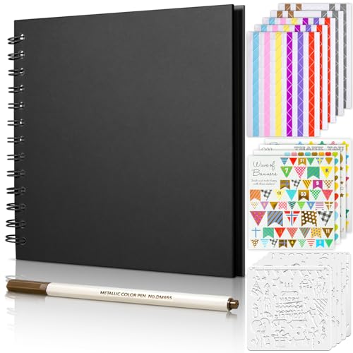 GOTIDEAL 8 x 8 Inch Scrapbook Album with Metallic Markers, Black, 40 Pages - color: Black, size: 8*8 Inches 40Pages