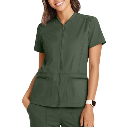 Oakgarden Womens Scrub Top Short Sleeve Nurse Shirts - color: Army Green, size: Medium
