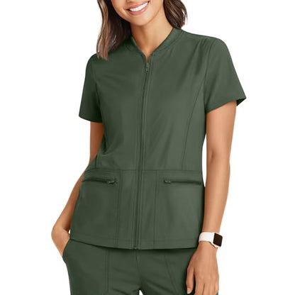 Oakgarden Womens Scrub Top Short Sleeve Nurse Shirts - color: Army Green, size: Medium