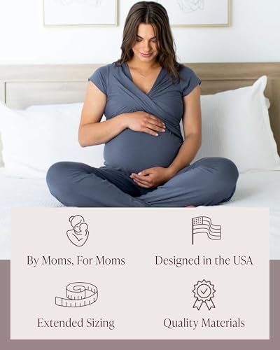 Kindred Bravely Davy Maternity and Nursing Pajama Set, Postpartum Sleepwear - color: Slate Blue, size: 2X