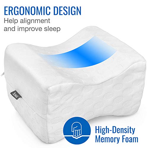 DMI Contoured Memory Foam Knee Wedge Pillow for Sleeping, Sciatica Pain Relief, Hip & Back Pain, Leg Pillow for Side Sleepers, Bed Positioner, White (Pack of 1)