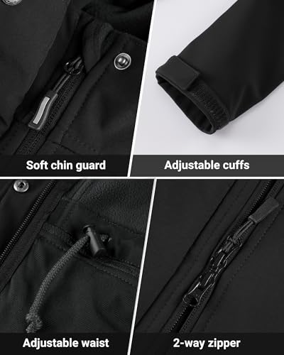 Outdoor Ventures Women's Waterproof Fleece Lined Hooded Softshell Rain Coat - color: Black, size: 4X-Large