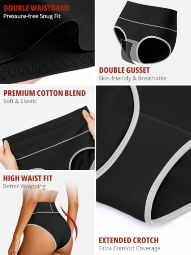 Women’s Cotton Underwear, High Waist, Full Coverage Briefs, 5 Pack - color: Black, size: 5X-Large
