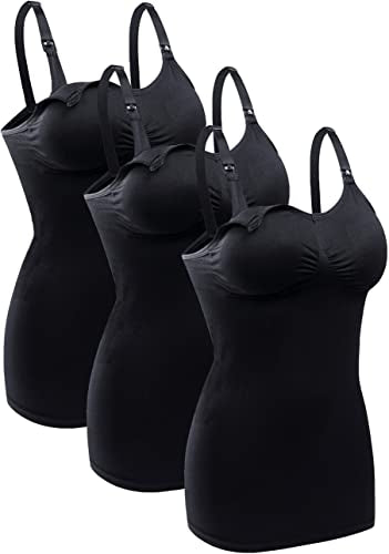 Womens Nursing Tank Tops Built in Bra for Breastfeeding Maternity Camisole Brasieres - color: Black*3, size: Medium
