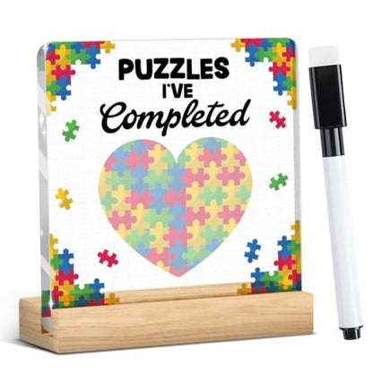 Jigsaw Counter Gift for Puzzlers, Puzzle I've Completed Sign with Markers - color: Puzzles