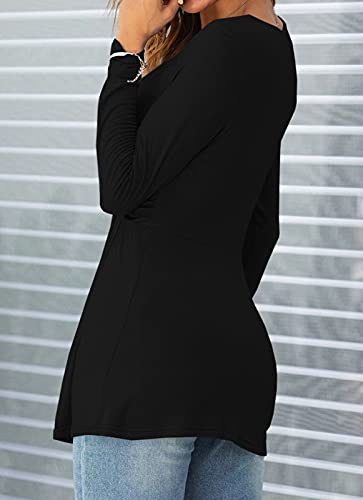 Tankaneo Women V-Neck Front Knotted Tshirt Long Sleeve Oversized Tunic Top - color: B19-black, size: Large