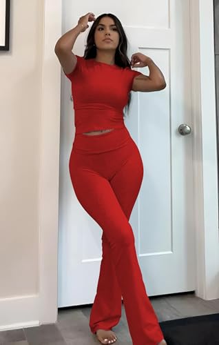 Nimsruc Two Piece Lounge Sets For Women Summer Outfits - color: Big Red, size: X-Large
