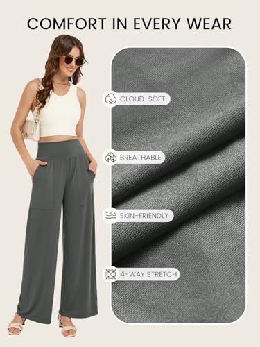 Wide Leg Pants Women Stretchy Sweatpants High Waisted Palazzo Pants - color: Grey, size: X-Large