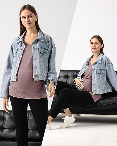 Rnxrbb 3 PCS Short Sleeve Maternity Shirts Summer Pregnancy Tops Clothes - color: Black&&light Purple&white, size: Medium