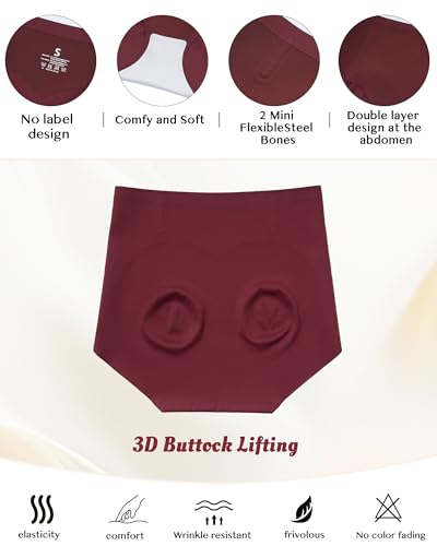 LEVAO Women's Tummy Control Underwear High Waisted Seamless Panties 4 Pack - color: Reddish Brown, size: Medium