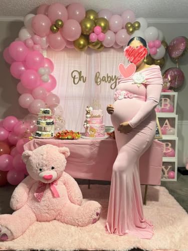 Glampunch Off Shoulder Maternity Dress for Photoshoot,Ruched Maternity Gown - color: Pink, size: Medium