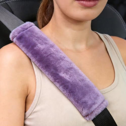 Amooca 2-Pack Soft Furry Universal Seatbelt Cover Car Shoulder Pad - color: Light Lavender, size: 10.5in 2pack