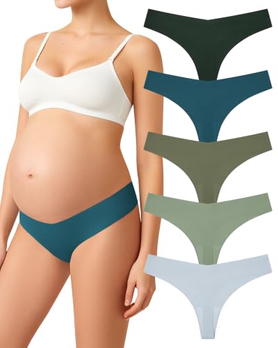 LEVAO Maternity V-Cut Seamless Women Thongs No Show Pregnancy Panties S-XL - color: Tealish Green,dark Grey Blue,camouflage Green,greyish Green,pastel Grey, size: Medium