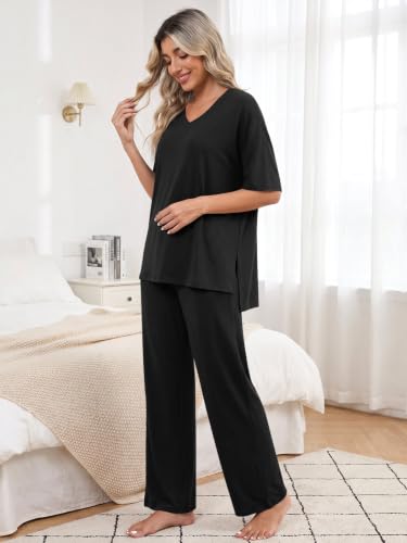Aodemo Lounge Sets for Women 2 Piece Pjs Fall Pajamas Postpartum Outfits - color: Black, size: 4X-Large