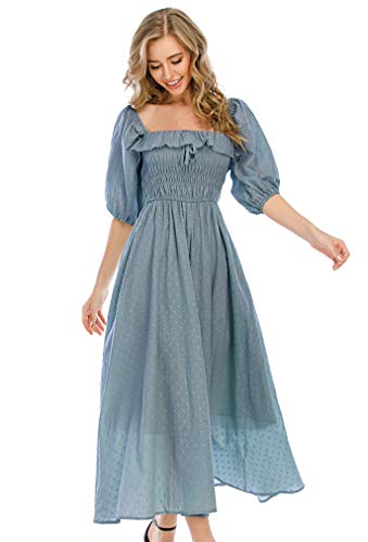 R.Vivimos Women Summer Cotton A Line Flowy Long Dresses - color: Haze Blue-1, size: Large