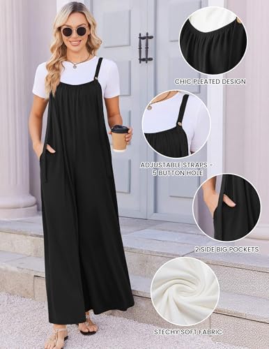 Ekouaer Women's Overalls Loose Fit Summer Boho Jumpsuits Festival Outfits - color: Black, size: Medium