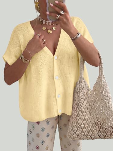 PRETTYGARDEN Womens 2026 Summer Oversized Cardigans Sweaters - color: Yellow, size: Small