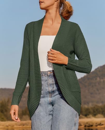 ZESICA Womens Fall Fashion Open Front Cardigan Sweaters - color: Green, size: X-Large
