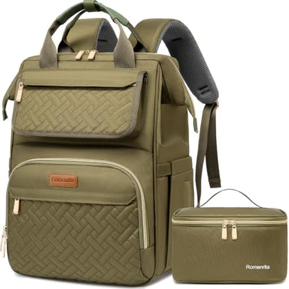 Lunch Backpack For Women, 15.6 Inch Laptop Backpack with Lunchbox - color: Armygreen