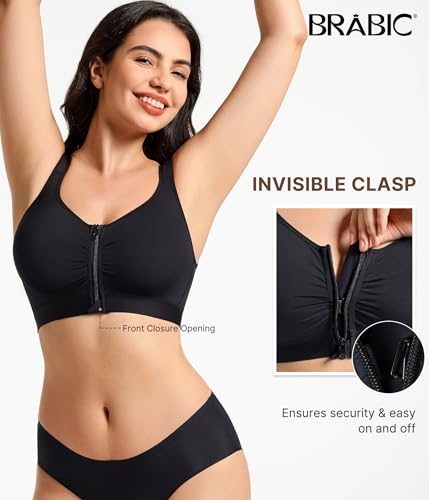 BRABIC Front Zip Closure Bras for Women - color: Black, size: X-Large