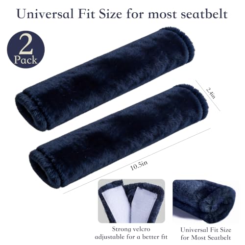 Amooca 2-Pack Soft Furry Universal Seatbelt Cover Car Shoulder Pad - color: Dark Blue, size: 10.5in 2pack