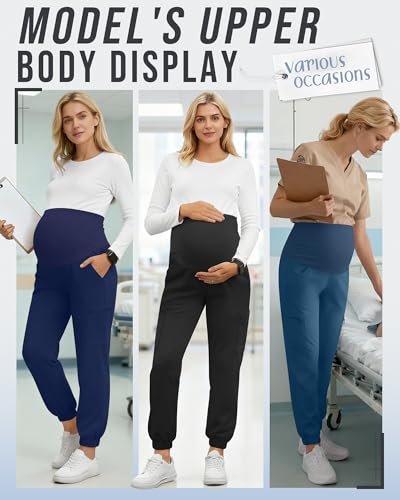 3 Pack Maternity Scrub Cargo Jogger Pants - color: Black, Navy Blue, Blue Green, size: XX-Large