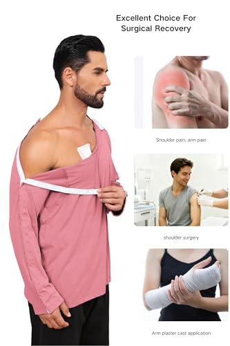 Post Shoulder Surgery Shirt, Comfy Wear After Surgery Shirts, Full Open Side Snap Chemo & Dialysis - color: Pink-l, size: Medium