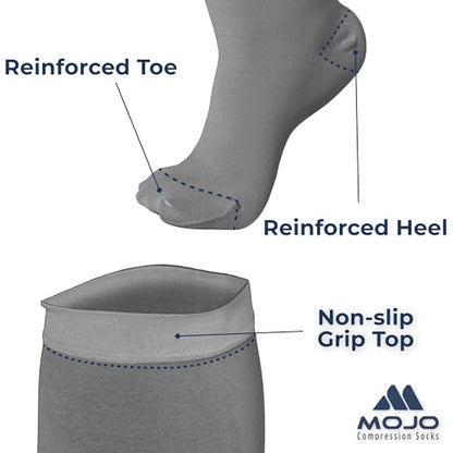 Mojo Compression Socks Women Knee High Stockings 20-30mmHg, Grey Large - color: Grey, size: Large