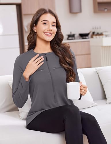 Deyeek Women's Long Sleeve Chemo Shirts Port Access Chemotherapy Apparel - color: Dark Grey, size: Medium