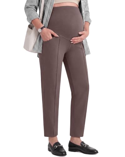 G4Free EverGoing Maternity Work Pants Tapered Ankle Pregnancy Trousers - color: Taupe, size: Medium