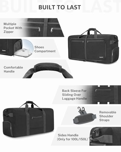 Gonex 150L Foldable Travel Duffle Bag with Shoe Compartment, Lightweight - color: Dark Grey, size: 150L