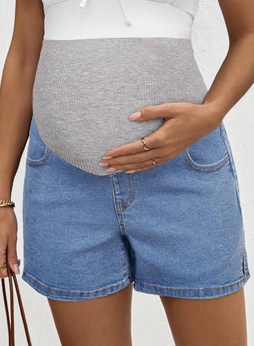 BLENCOT Maternity Jeans Over The Belly Pregnancy Clothes with Pockets - color: Light Blue, size: Medium