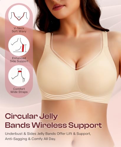 Werena Jelly Minimizer Bras for Women Wireless Plus Size Push Up Bra - color: Nude, size: Small