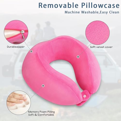 Neck Pillow Soft Memory Foam Travel Pillow Rose Red - color: Rose Red