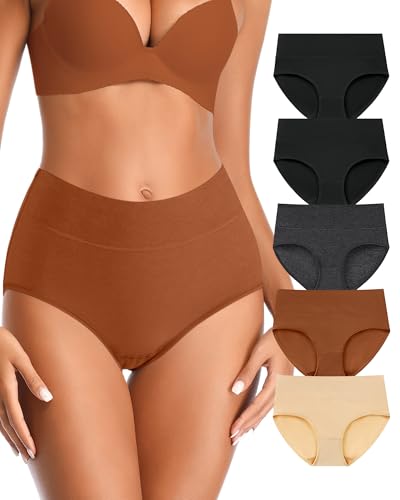 Annenmy High Waisted Womens Underwear Cotton Underwear Full Coverage Briefs Stretch Breathable Ladies Panties 5 Pack - color: Multicolorc, size: Medium