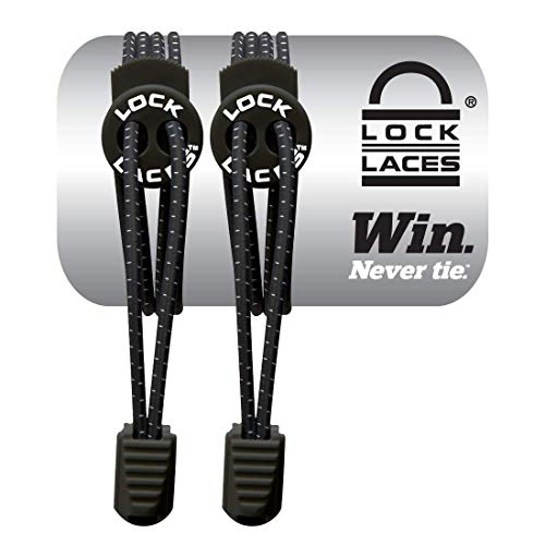 Lock Laces Elastic No Tie Shoelaces for Kids & Adults, One Size Fits All - color: Black