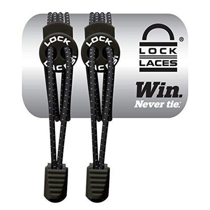 Lock Laces Elastic No Tie Shoelaces for Kids & Adults, One Size Fits All - color: Black
