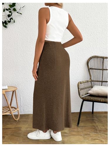 MakeMeChic Women's Maternity 2Pc Sets Crew Neck Crop Tank Tops Mid Skirt - color: Brown, size: Medium
