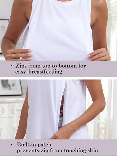 Ecavus 3-Pack Nursing Tank Tops, Hidden Zippers Breastfeeding Shirts - color: Black+heathergreen+white, size: Medium