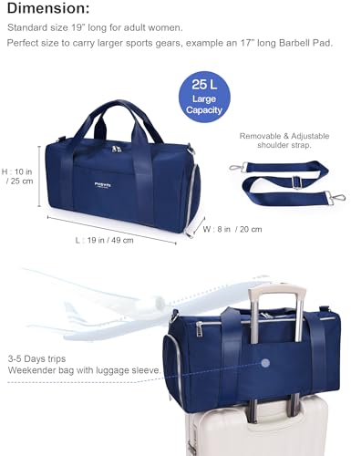 19" Navy Blue Personal Gym Bag for Women,with Shoe Compartment & Wet Pocket - color: Navy Blue, size: 19" Medium Size