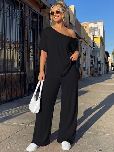 Trendy Queen Womens 2 Piece Lounge Sets Matching Comfy Outfits Clothing - color: Black, size: Medium