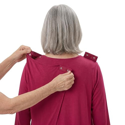 Silverts Women's Adaptive Open Back Nightgown, Assisted Dressing Sleepwear - color: Wine, size: X-Small