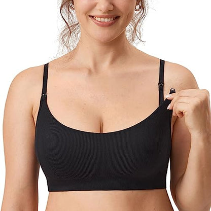 MOMANDA Ribbed Nursing Bras for Breastfeeding - color: Black, size: Small