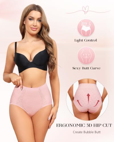 LEVAO High Waisted Womens Underwear Tummy Control Full Coverage Briefs - color: Black/Apricot Skin Tone/Pink/Magnolia, size: Small